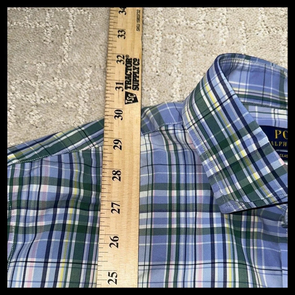 Polo Ralph Lauren Button Down Shirt Mens XL Blue Green‎ Plaid Classic Fit Preppy